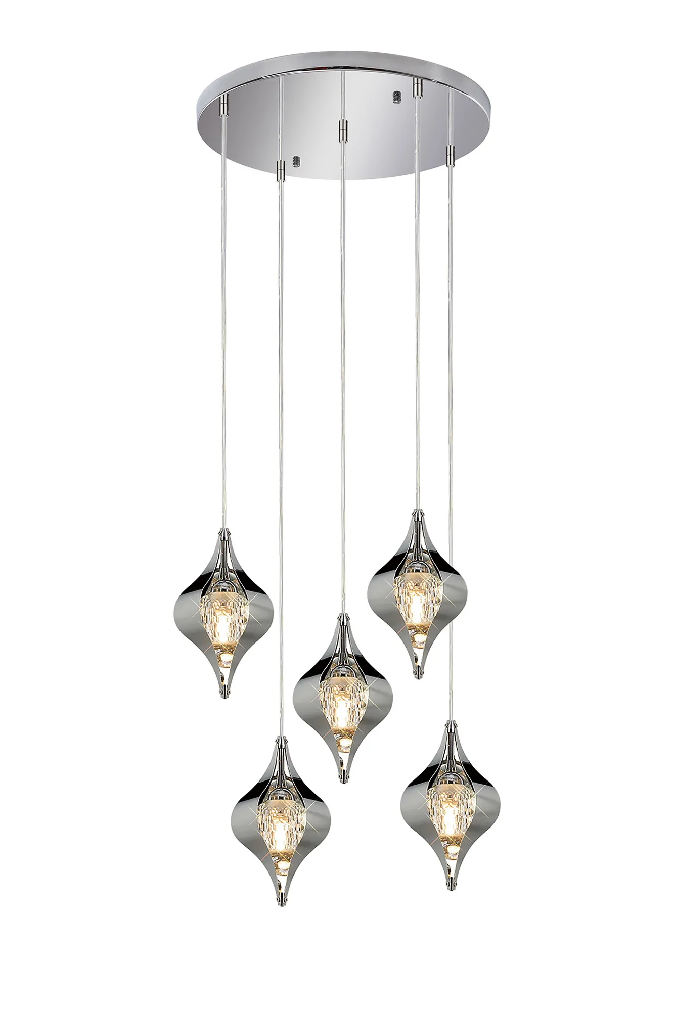 Amano 50cm Round Pendant, 5 Light Adjustable G9, Polished Chrome/Crystal IL31854CH  Diyas Amano